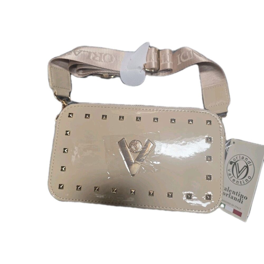 Valentino Studded Double Zip Crossbody Camera Bag Purses-Nude | Taupe